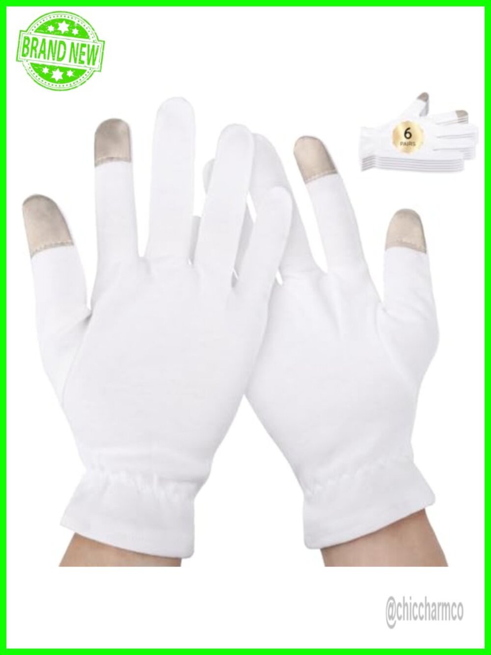 Moisturizing Cotton Gloves With Touchscreen Fingers, Large, 12 Pairs For